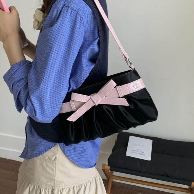 Korean Hot Girl Bow Studded Handbag Women Simple Design Sweet Shoulder Bag Ladies Elegant Fashion Underarm Purse Y2k Aesthetic