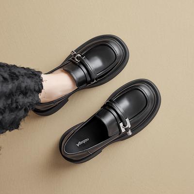 Лоферы Augustine женские 2025 новые летние на платформе толстый каблук на одном педале французские одинарные туфли британские маленькие кожаные туфли