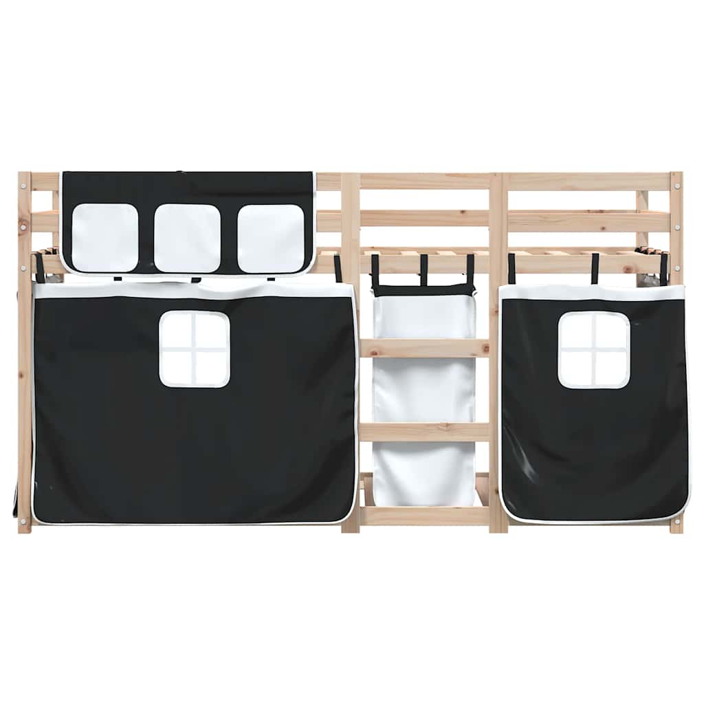Bunk Bed with Curtains White & Black 80 x 200 cm Pine Wood