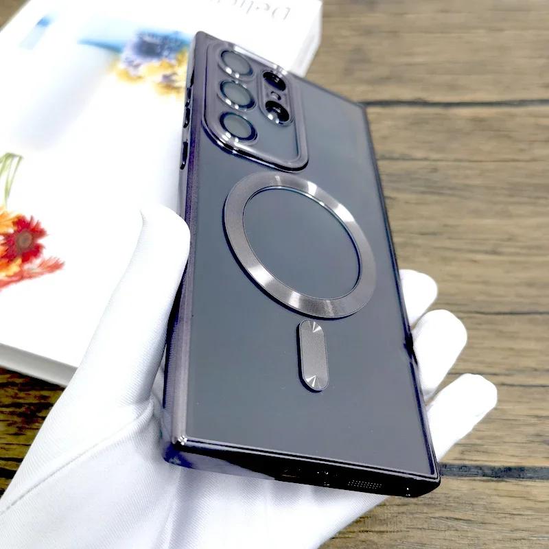 Plating Transparent For Magsafe Case For Samsung Galaxy S25 S24 S23 S22 S21 Ultra Plus S 25 24 23Ultra Mag Safe Glass Lens Cover