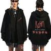 Korn Rock Band Ftl 25 Follow The Leader Толстовка с капюшоном на молнии для мужчин и женщин, готическая повседневная толстовка с капюшоном на молнии, мужская винтажная графическая куртка на молнии