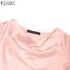 ZANZEA Women Elegant Cowl Neck Short Sleeve Irregular Hem Blouse