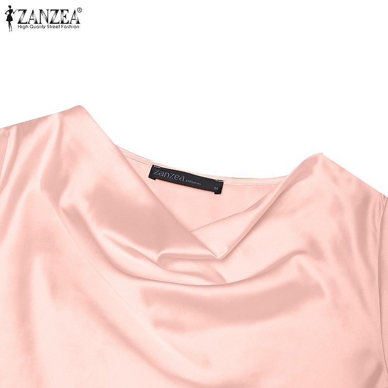 ZANZEA Women Elegant Cowl Neck Short Sleeve Irregular Hem Blouse
