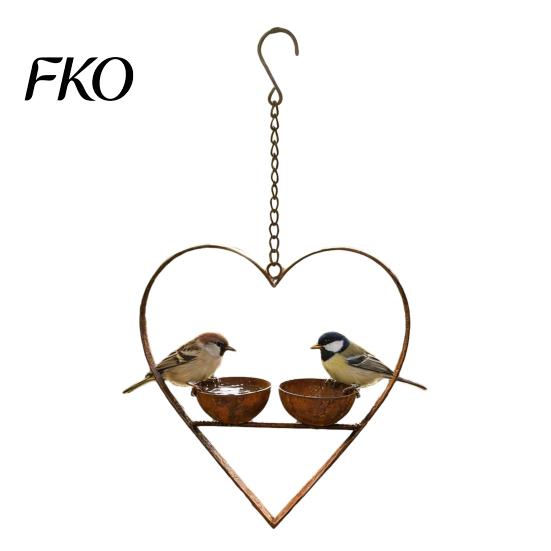 Backyard Bird Feeder Metal Heart Feeder, Outdoor Hanging with 2 Bowls, Garden for Wild Birds Sparrows