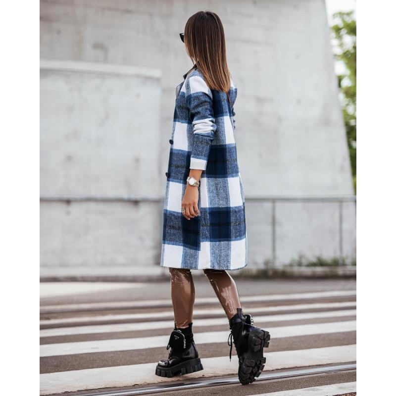 YYFS Women's Fashion Casual Plaid Print  Autumn Winter Long Sleeve POLO Neck Jackets & Coats