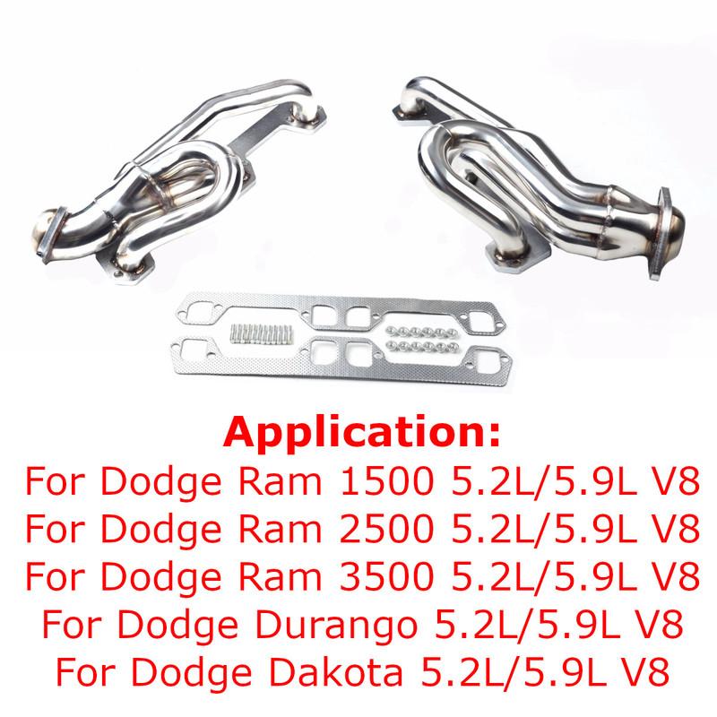 Stainless Exhaust Headers Wrap for 1994-2004 Dodge Ram 1500, 2500, 3500, Dakota, Durango 5.2L/5.9L Magnum V8
