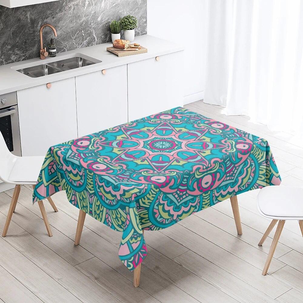 Психоделический геометрический узор мандалы, прямоугольная скатерть, водонепроницаемая и маслостойкая, украшение для свадебного ресторана, кухонного стола