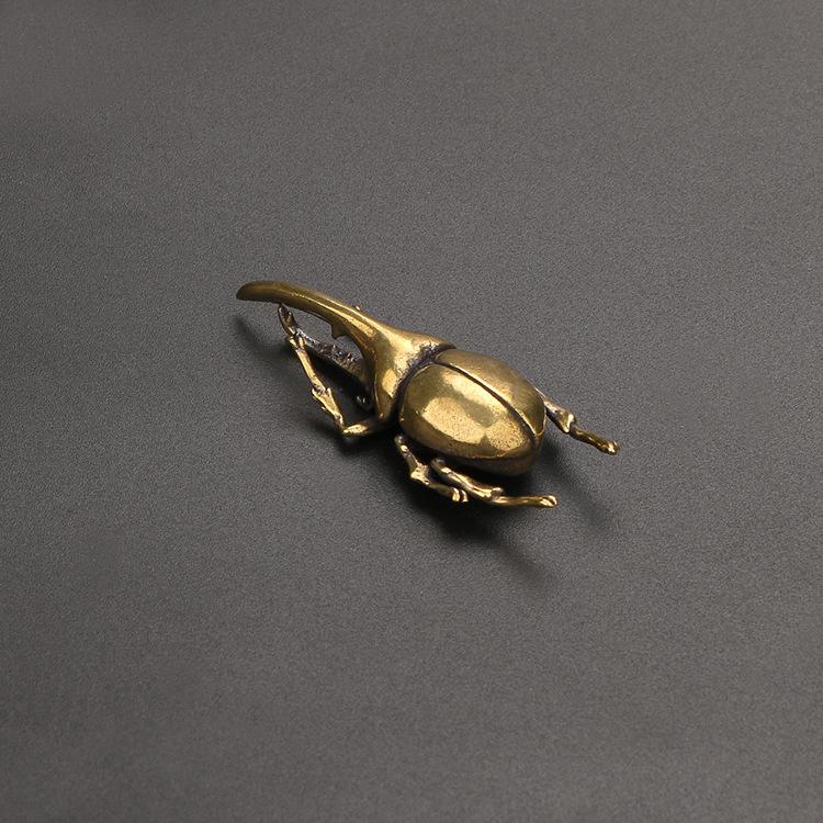 Solid Brass Simulation Insect Small Sculpture Creative Japanese Rhinoceros Beetle Insect Animal Ornament Home Decor Crafts