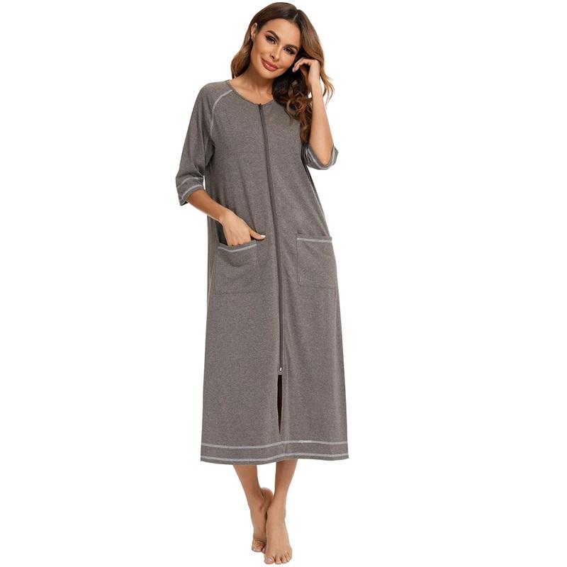 Женский халат для беременных на молнии с длинным рукавом 3/4, халат для родов в больнице, ночные рубашки для кормления, домашний халат, шезлонг, одежда для сна