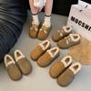 Мокасины женские с круглым носком на толстой подошве 2024 года, универсальные, зимние, из утолщенного бархата, теплые, зимние, из хлопка, повседневные