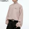 Men Ruffled High Neck Long Sleeve Shirts Party Loose Pullover Tops
