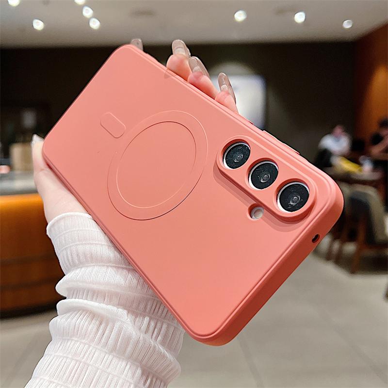 Liquid Silicone For Magsafe Wireless Charge Magnetic Case For Samsung S25 S24 S23FE S22 Plus Ultra A55 A15 A35 A05 Soft Cover