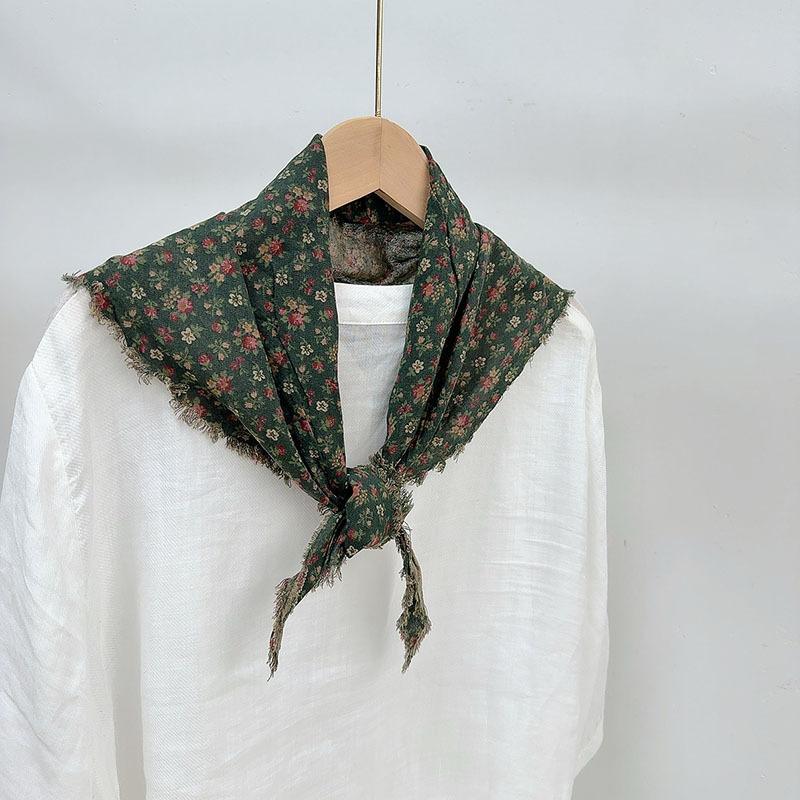 Retro Floral Long Cotton Scarf Soft Neck Protection Warm Triangle Shawl Head Wrap Multi-Functional Print Design for All Ages