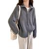 Women's Wool Cable Knit Cardigan with Turn-Down Collar - Soft, Loose-Fit Jacket for Autumn/Winter