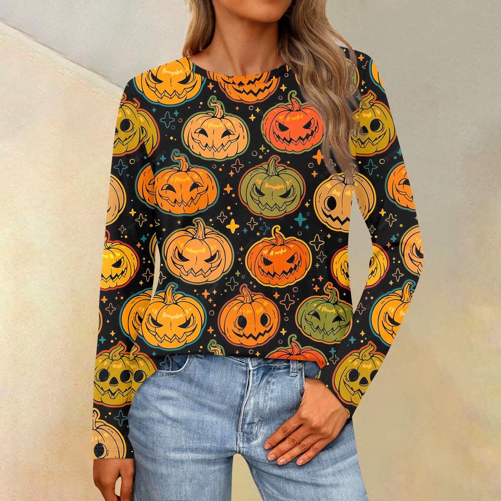 Женская свободная повседневная повседневная футболка с длинным рукавом и круглым вырезом, сплошной цвет, топ