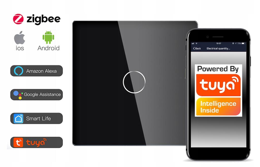 Touch Switch BLACK 1-circuit ZigBee TUYA RTX SH