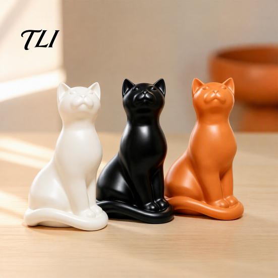 Modern Light Luxury Sculpture Minimalist Cat Figurine, Abstract Statue Ornament, Resin Artistic Handcrafted Matte Craft Animal for Home Living