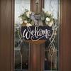 Front Door Welcome Sign Farmhouse Rustic Round Wooden Bowknot Letter