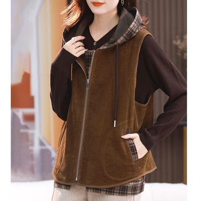 Жилет с капюшоном, женская весенне-осенняя однотонная куртка на молнии с карманами снаружи, топы без рукавов