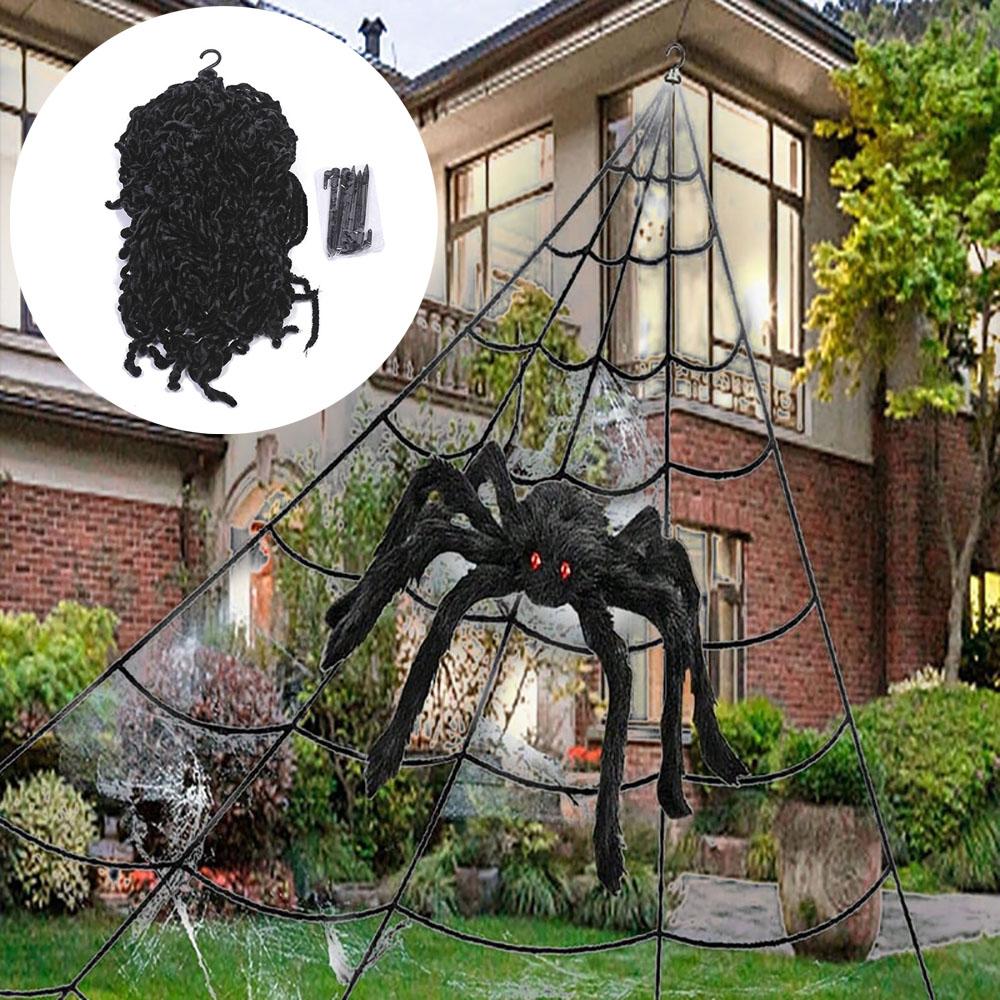 Halloween Triangle Spider Web,5m Large Plush Simulation Spider Web,Haunted Home Outdoor Yard Decoration Props 2025new