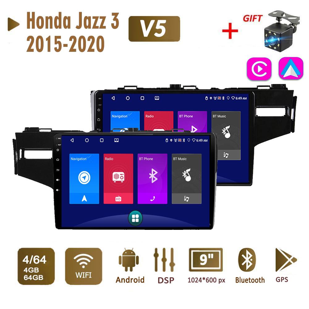 Автомобильная магнитола Android стерео для Honda Jazz 3 2015-2020 Fit 3 GP GK 2013-2020 2 Din Мультимедийная навигация Carplay Авторадио GPS WIFI Головное устройство 4 + 64 ГБ