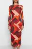Women's Fashion New Dress Multi-Colored Special Textured Fitted Back Detailed Maxi Flexible Knitted Pencil Dress