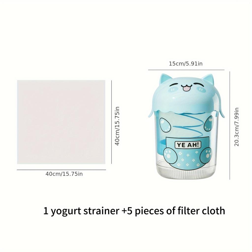 1 Cat Yogurt Filter and 5 Bags, Can Filter Approximately 33-35 Ounces of Yogurt, Cute Home Essential Rotating Press Quick and Easy