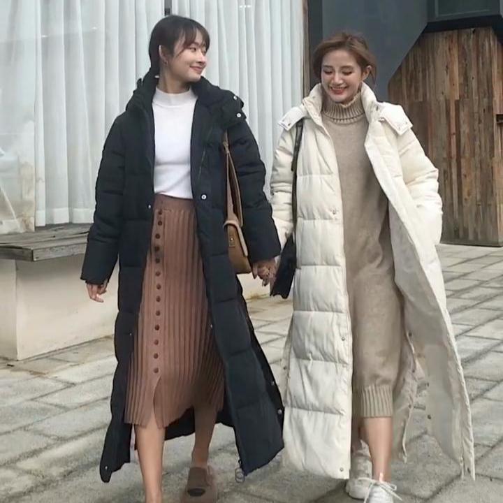 Женская длинная зимняя куртка с капюшоном и боковым разрезом, ветрозащитная теплая пуховая куртка, парка большого размера с хлопковой подкладкой