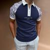 Trendy Short-sleeve Polo with Paisley Sleeves, Zip Placket and 'C'EST LA VIE' Print