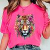Модная женская креативная футболка с цветочным принтом тигра, забавная повседневная футболка с круглым вырезом и короткими рукавами, летняя женская футболка