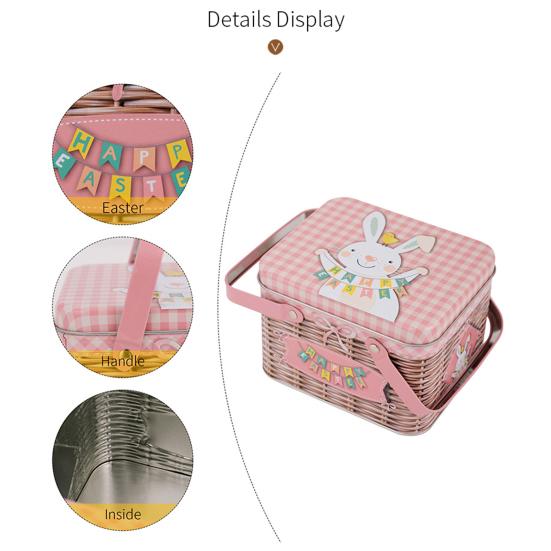 Портативная жестяная коробка для хранения пасхального печенья и конфет с 2 ручками, пустая жестяная банка, контейнер для хранения печенья и конфет для вечеринки на Пасху