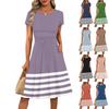 Женское повседневное модное платье миди А-силуэта с круглым вырезом, плиссированными короткими рукавами и полосатым принтом