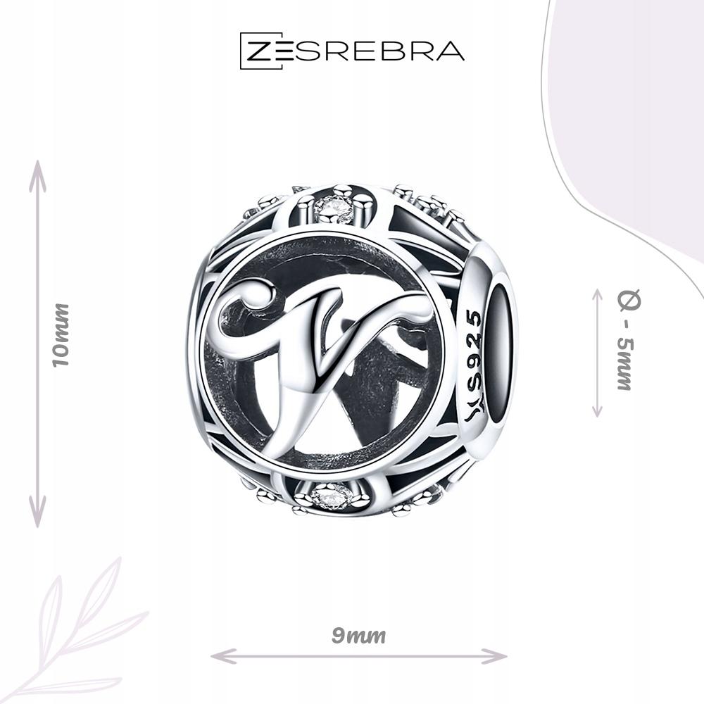 Charms Letter V 925 Bead Pendant S925 Zircons Openwork Letter
