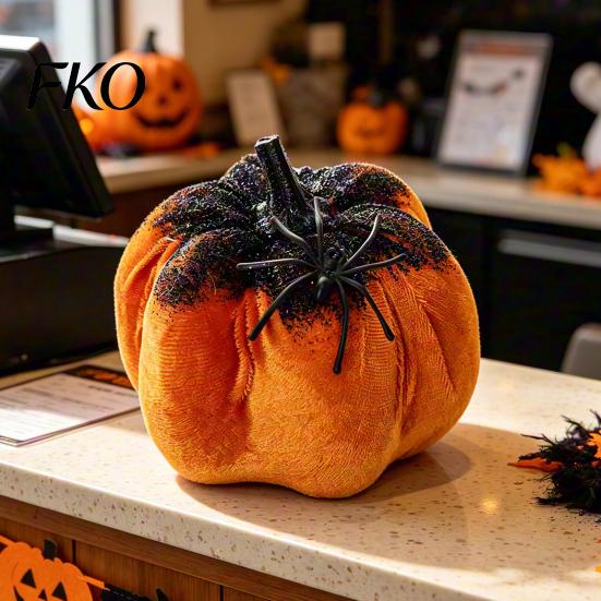 Spider Web Halloween Accents Pumpkin Ornaments, Spooky Tabletop Decoration, Small Decorations for Home Glittering Party Retro Fall Decor Soft