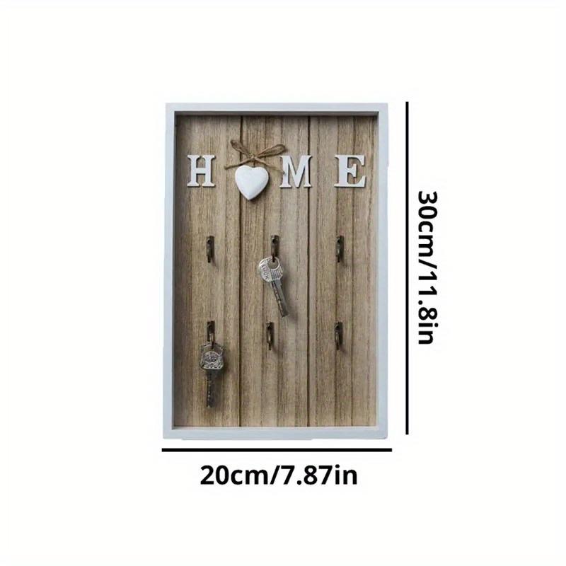 1pc Wooden Metal Key Hook Board Home Wall Decoration Living Room Entrance Storage Rack