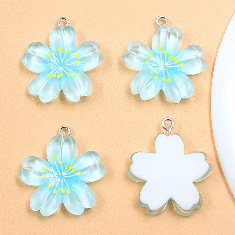 Transparent Cherry Blossom Plant Charms - 6 Colors, 25x29mm Five-Petal Resin Flower Pendants