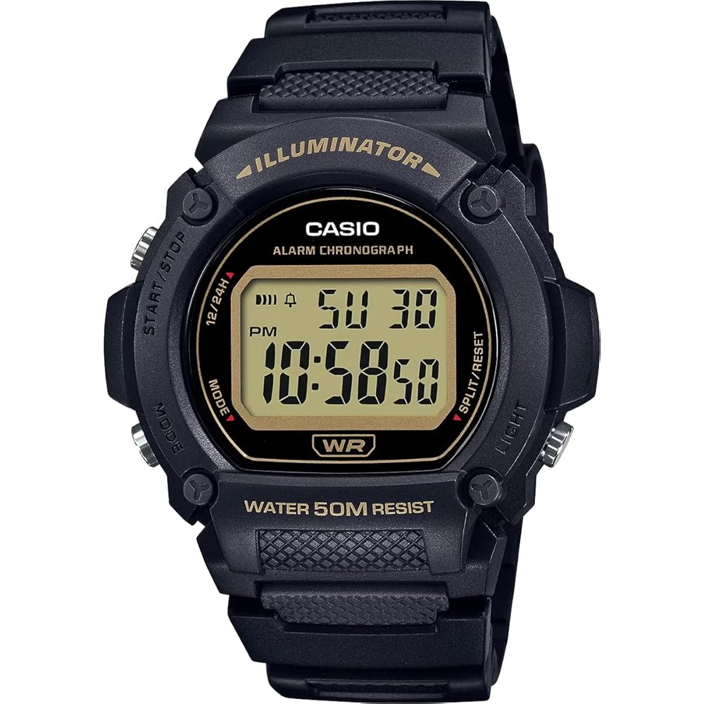 Casio Стандартные цифровые часы W-219H-1A2V Мужские Черные Золотые Оригинальная Коробка Импортная Модель