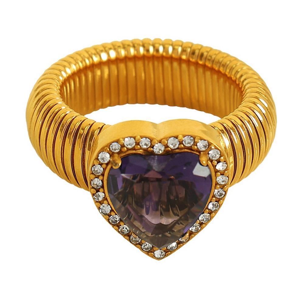 Thick Zircon Heart Ring Vintage Thick Finger Ring Elegant Women's Jewelry Ladies