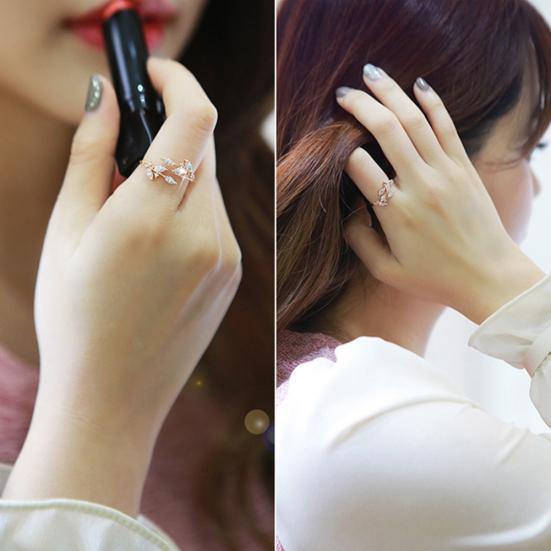 Женское регулируемое открытое кольцо со стразами, инкрустированное листьями, вечерние клубные украшения