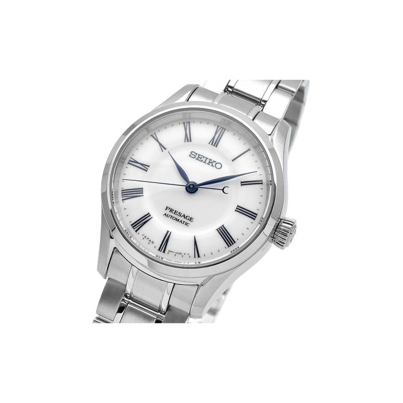 Seiko Антимагнитные 100м Водонепроницаемые Механический механизм Стальной ремешок Мужские часы Белый циферблат SARX095