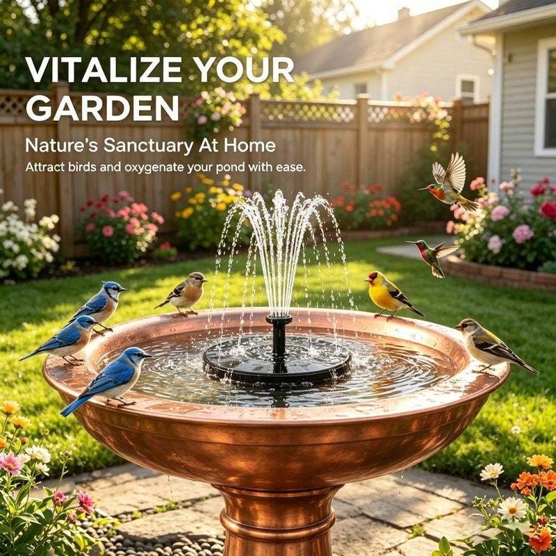 Solar Water Fountain for Bird Bath,Upgraded Solar Powered Fountain Pump with 6 Nozzle for Outdoor Garden, Pond, Pool, Birdbath