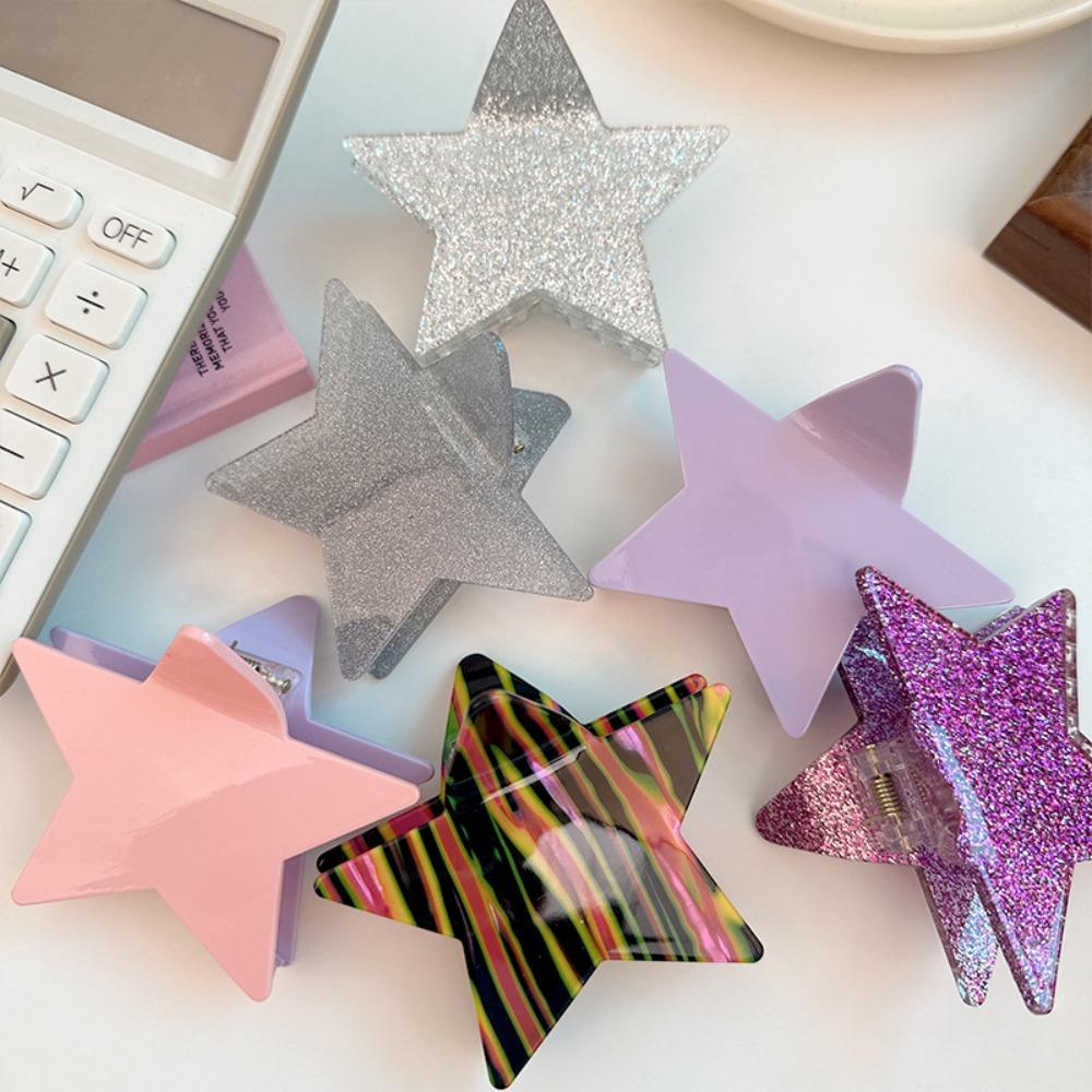 Sequin Glitter Star Shark Clip Pink Pentagonal Hair Crab Daily Gripper  Women Girl Hair Accessory