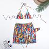 Swimsuit Women's Split Three Piece Set High Waist Sleeveless Ins Overshirt Drawstring Printed Bikini Suits