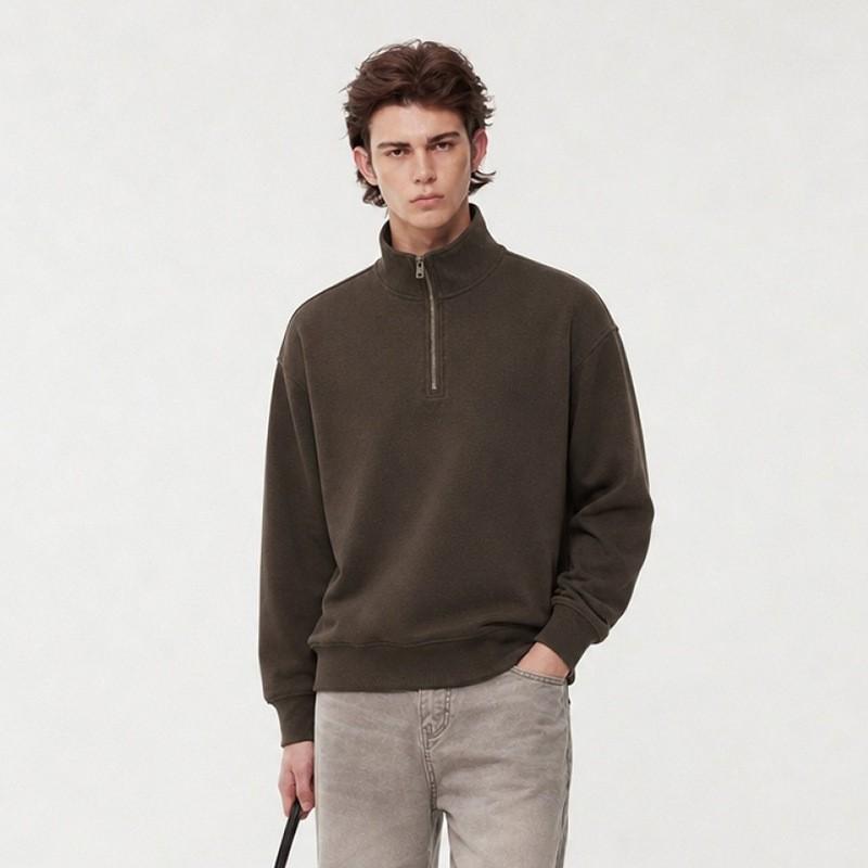 Unisex Oversized High-Neck Half-Zip Sweatshirt Warm Cotton Blend Retro Streetwear Long Sleeve Top