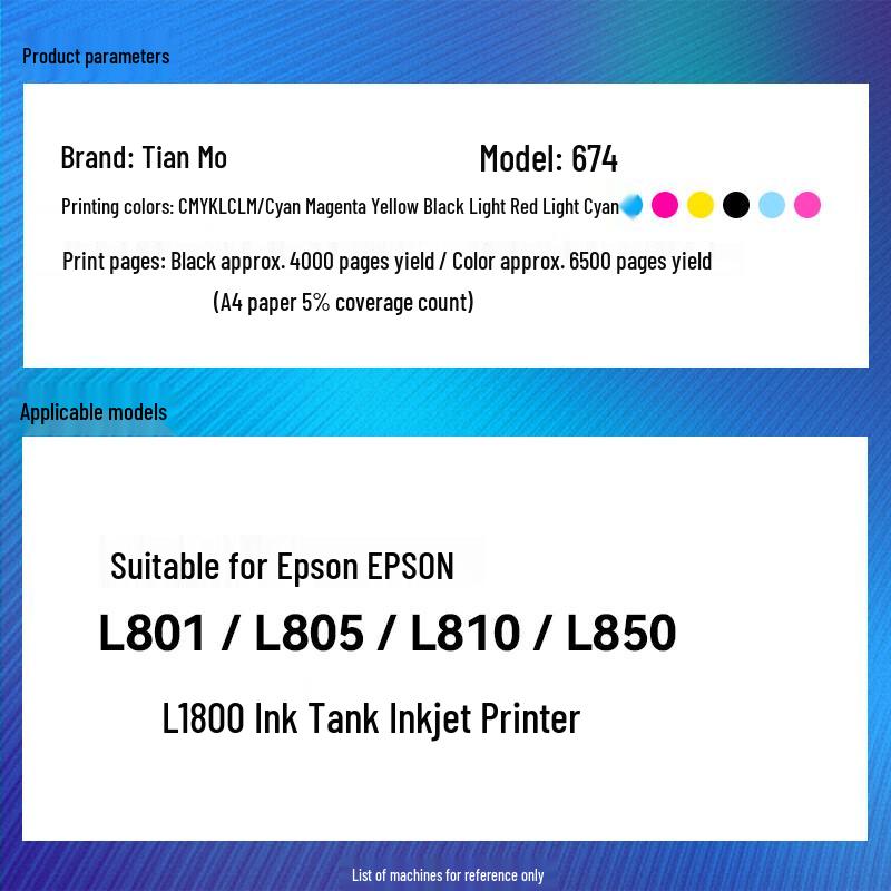 Compatible Epson T674 Series Ink Refills for L-Series Printers
