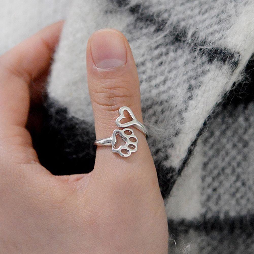 Кольца BLUELANS, регулируемое кольцо с полой любовью для собак, кольцо в виде сердца с открытием в виде лапы, ювелирные изделия для владельца собаки