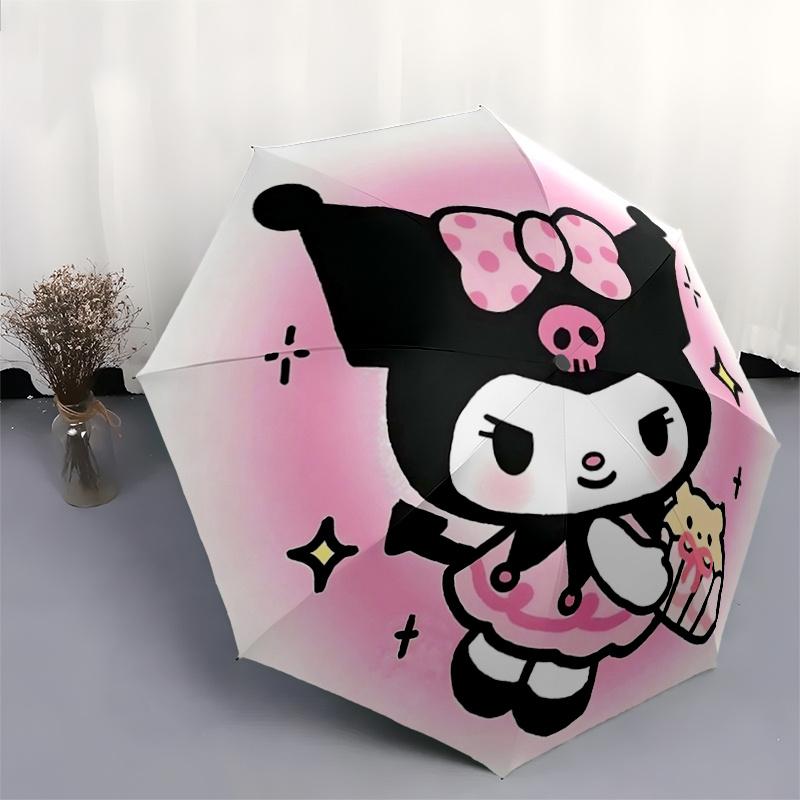 1pc Pink Kuromi Automatic 3-Fold Umbrella Design, Cute Cartoon Pattern, Portable Outdoor Umbrella, Perfect, Holiday Gift for Disney fans.V070