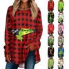 Women Christmas Print Long Sleeve Shirt Round Neck Pullover T-shirt Top Pullover