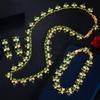 CMM Luxurious 3PCS Cubic Zirconia Dubai Gold Color Leaf Earrings Necklace Bracelet Sets