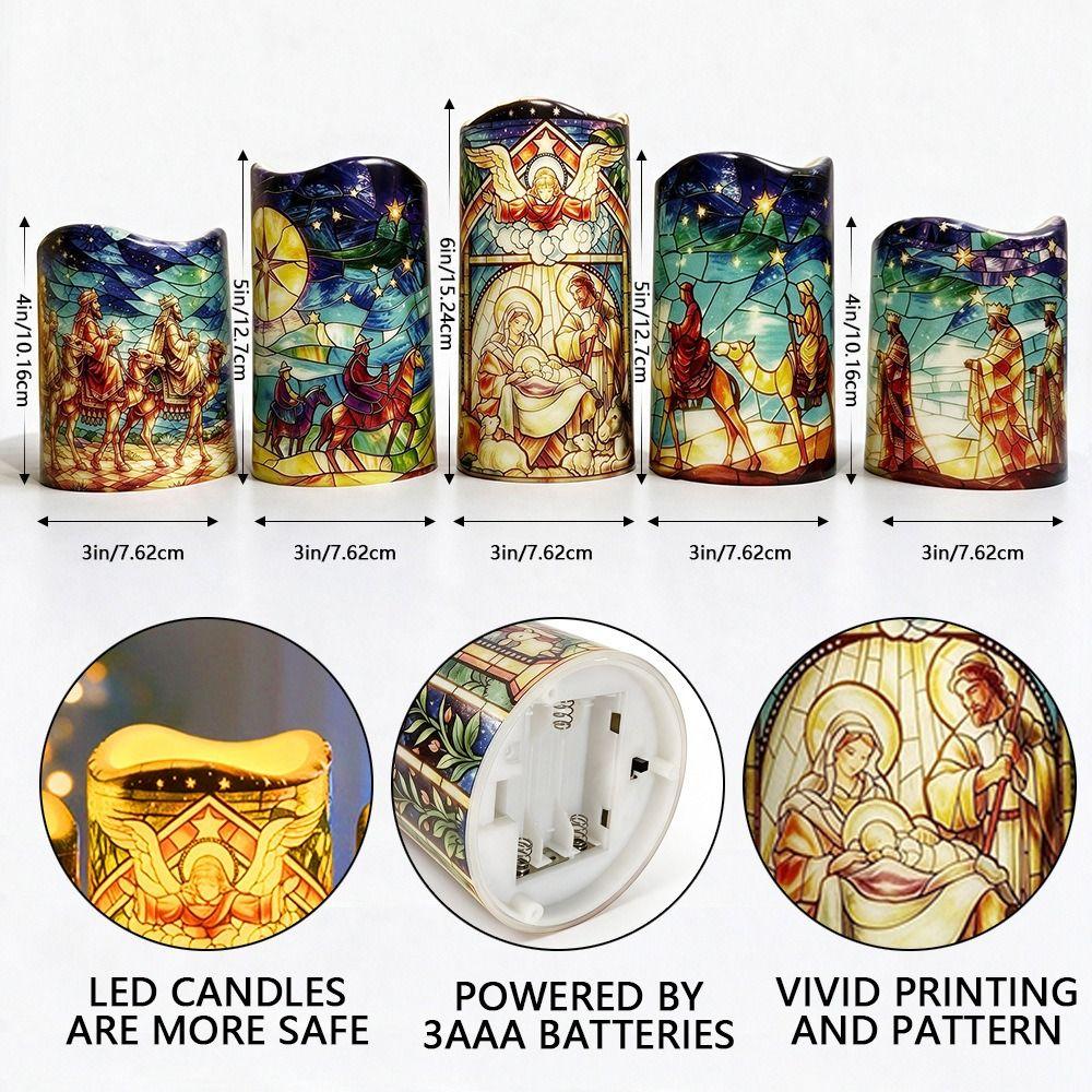 5pcs LED Nativity Scene Candles Flameless Artificial Fake Candles Holiday